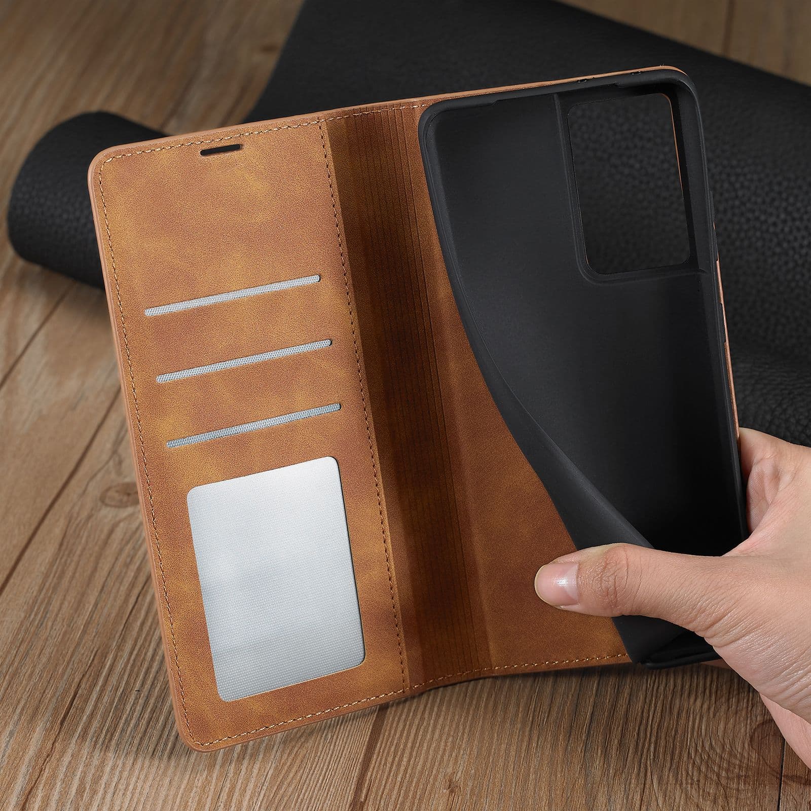 Suitable For  Skin-Sensing Mobile Phone Case Wallet Card Holster Flip Cover Case