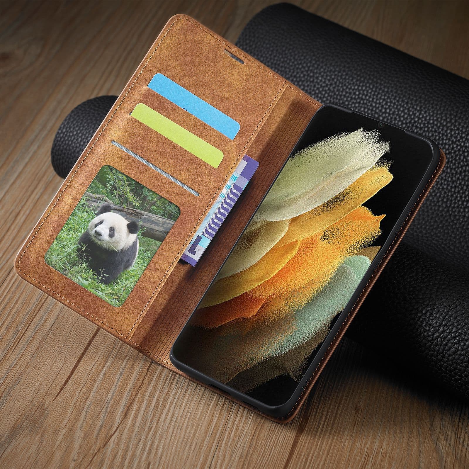 Suitable For  Skin-Sensing Mobile Phone Case Wallet Card Holster Flip Cover Case